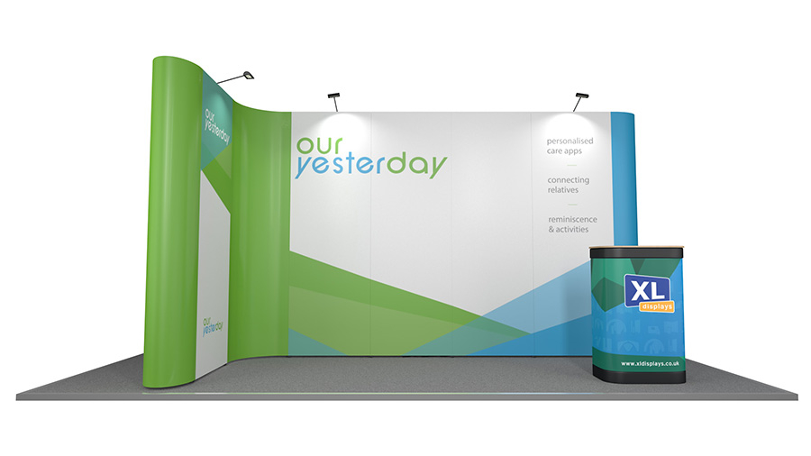 5m x 2m L-Shaped Pop Up Exhibition Backwall - Can Be Used in Left Hand or Right Hand Configuration